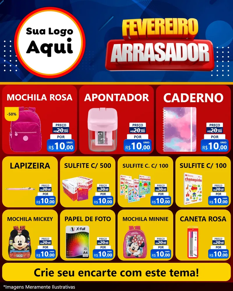 Modelo de Rede Social para Feed Instagram com o tema Fevereiro Arrasador para Papelaria