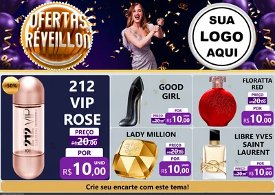 Modelo de Encarte para Encarte A4 Horizontal com o tema Ofertas de Réveillon para Perfumes