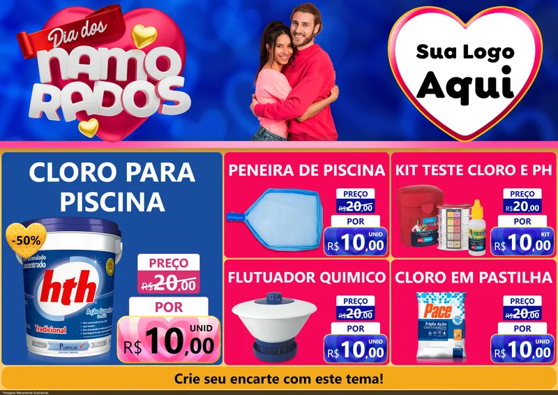 Modelo de Encarte para Encarte A4 Horizontal com o tema Dia dos namorados para Produtos para Piscina