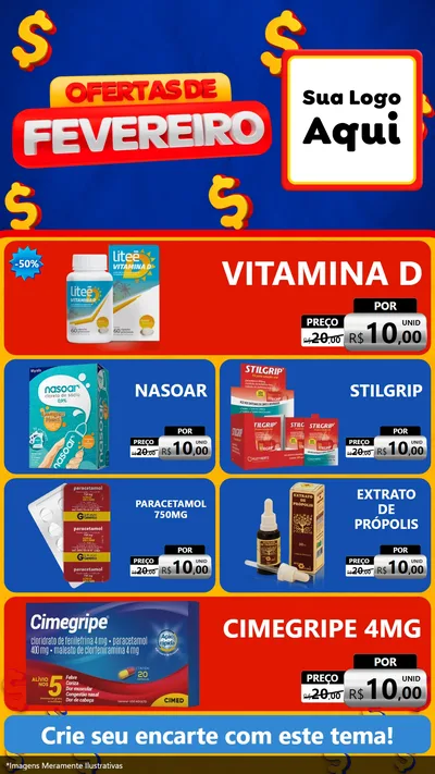 Modelo de TV para TV Vertical com o tema Ofertas de Fevereiro para Farmácia