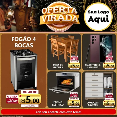 Modelo de Rede Social para Feed Facebook com o tema Oferta da Virada para Móveis e Eletro