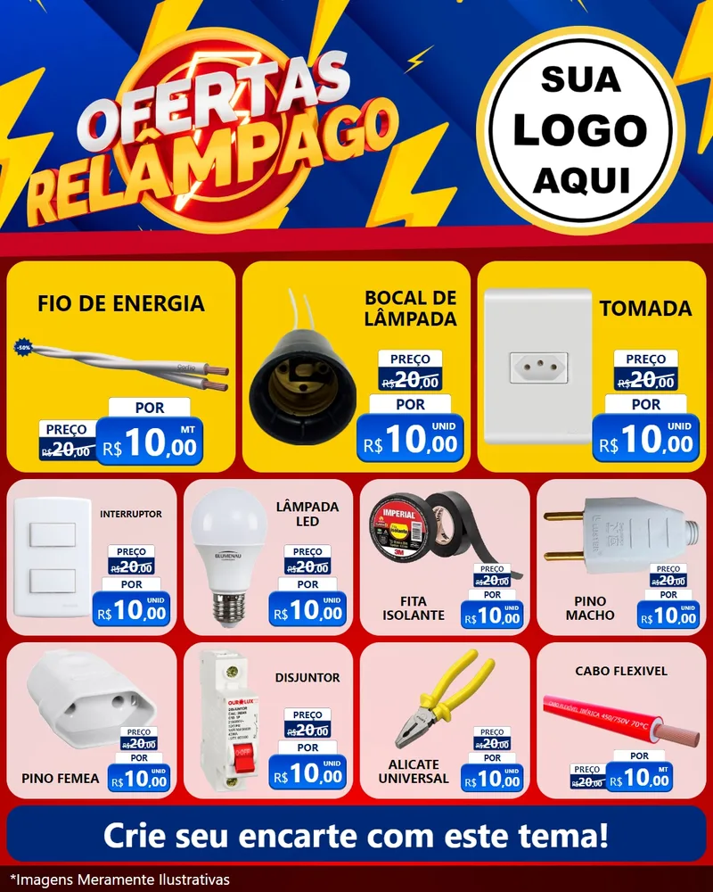 Modelo de Rede Social para Feed Instagram com o tema Ofertas Relâmpago para Materiais Elétricos