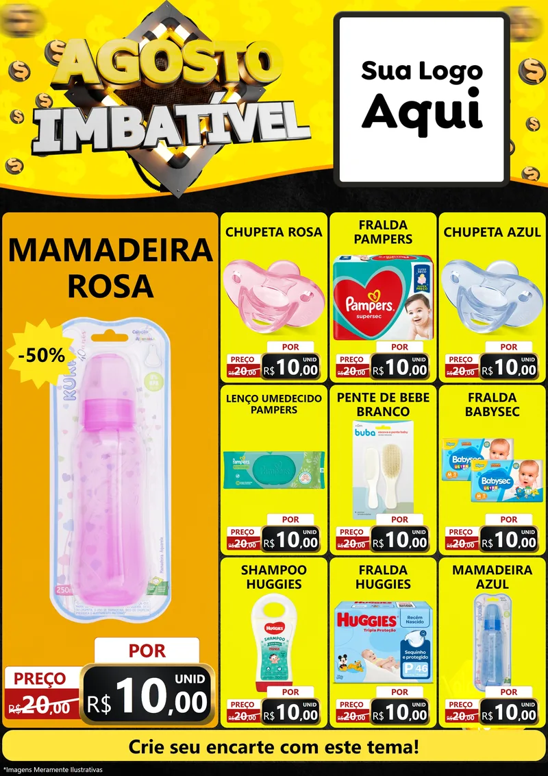 Modelo de Encarte para Encarte A4 Vertical com o tema Agosto Imbatível para Bebês