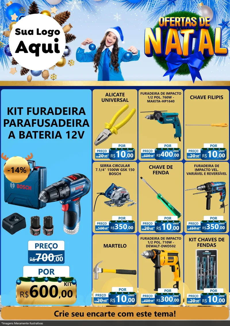 Modelo de Encarte para Encarte A4 Vertical com o tema Ofertas de Natal para Maquinas e Ferramentas