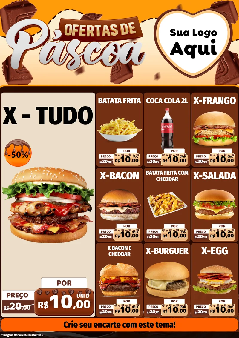 Modelo de Encarte para Encarte A4 Vertical com o tema Ofertas de Páscoa para Hamburgueria