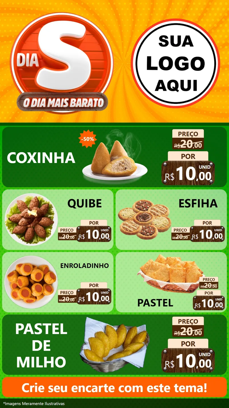 Modelo de TV para TV Vertical com o tema Dia S - O Dia Mais Barato para Salgadaria