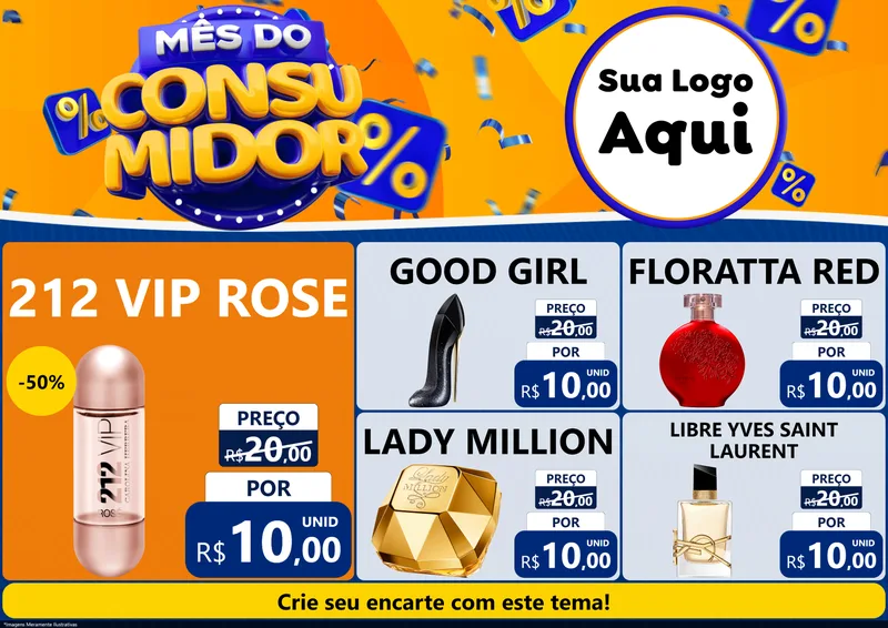 Modelo de Encarte para Encarte A4 Horizontal com o tema Mês do Consumidor para Perfumes