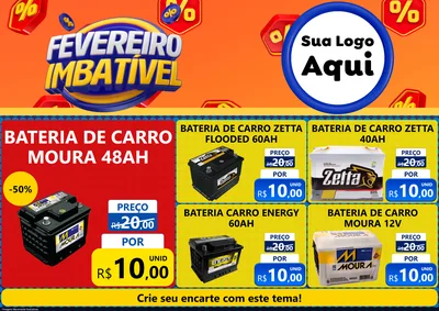 Modelo de Encarte para Encarte A4 Horizontal com o tema Fevereiro Imbatível para Baterias Elétricas