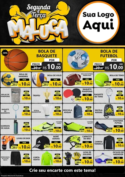 Modelo de Encarte para Encarte A4 Vertical com o tema Segunda e Terça Maluca para Artigos Esportivos