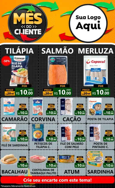 Modelo de Encarte para Encarte Grande com o tema Mês do Cliente para Peixaria