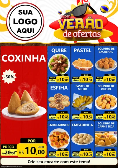 Modelo de Encarte para Encarte A4 Vertical com o tema Super Verão de Ofertas para Salgadaria