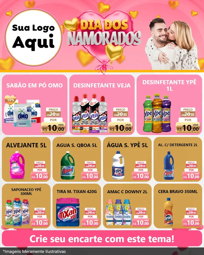 Modelo de Rede Social para Feed Instagram com o tema Dia dos Namorados para Produtos de Limpeza