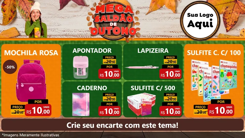 Modelo de TV para TV Horizontal com o tema Mega Saldão de Outono para Papelaria