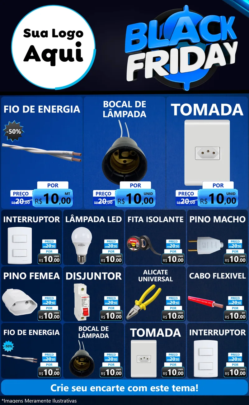 Modelo de Encarte para Encarte Grande com o tema Black Friday para Materiais Elétricos