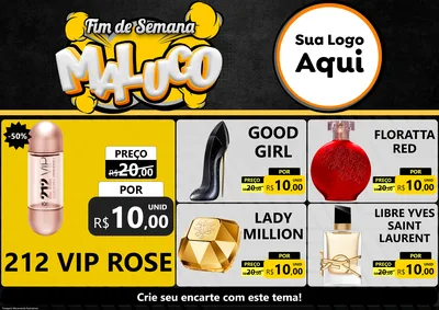Modelo de Encarte para Encarte A4 Horizontal com o tema Fim de Semana Maluco para Perfumes