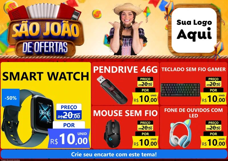 Modelo de Encarte para Encarte A4 Horizontal com o tema São João de Ofertas para Informática