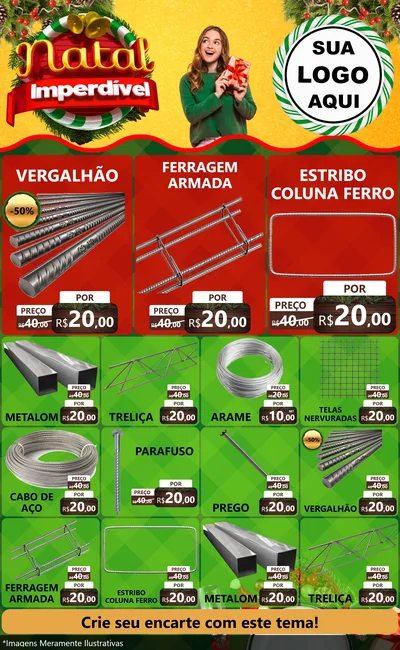 Modelo de Encarte para Encarte Grande com o tema Natal Imperdível para Ferragens