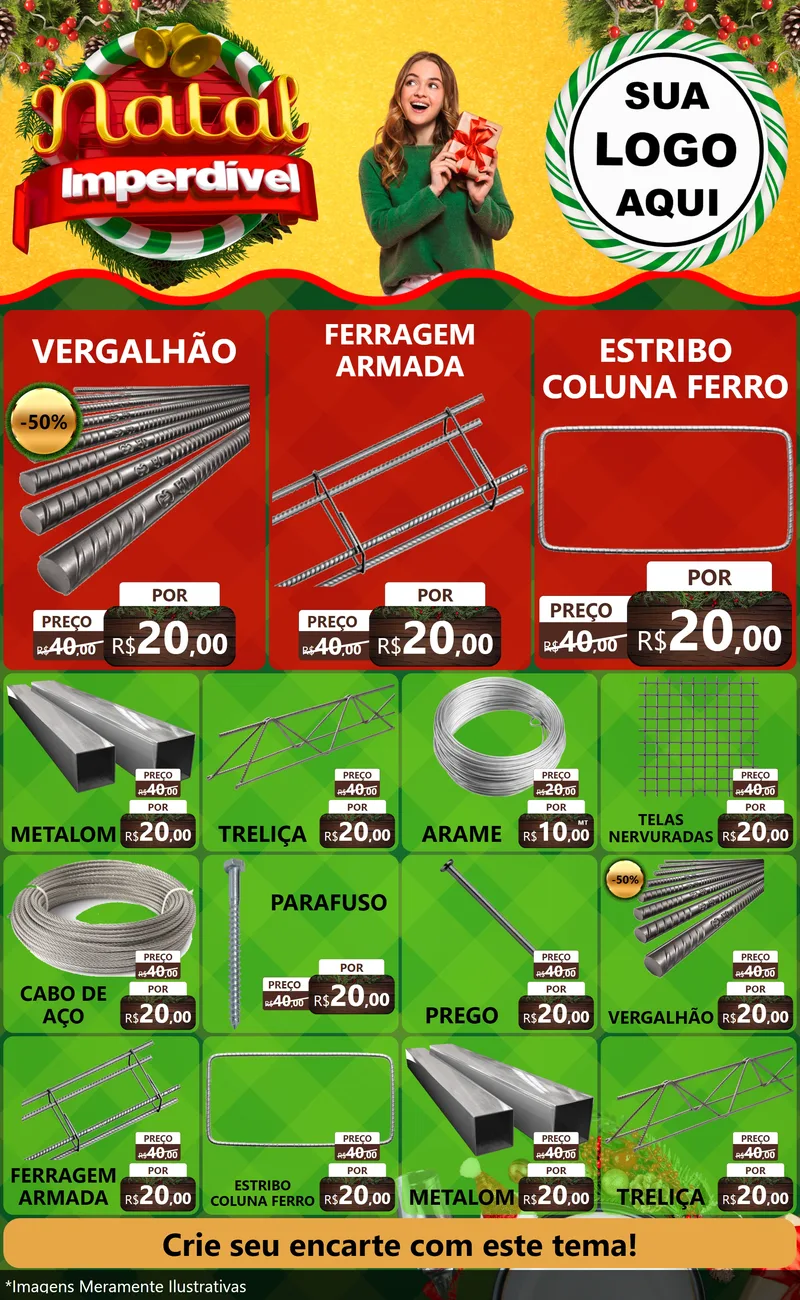 Modelo de Encarte para Encarte Grande com o tema Natal Imperdível para Ferragens