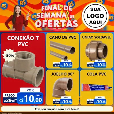 Modelo de Rede Social para Feed Facebook com o tema Final de Semana de Ofertas para Tubos e conexões