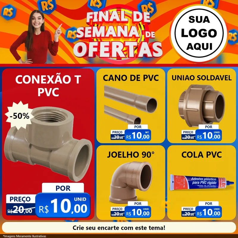 Modelo de Rede Social para Feed Facebook com o tema Final de Semana de Ofertas para Tubos e conexões