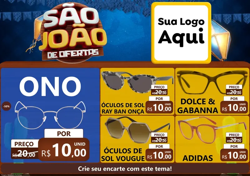 Modelo de Encarte para Encarte A4 Horizontal com o tema São João Ofertas Imbatíveis! - Junina para Óticas