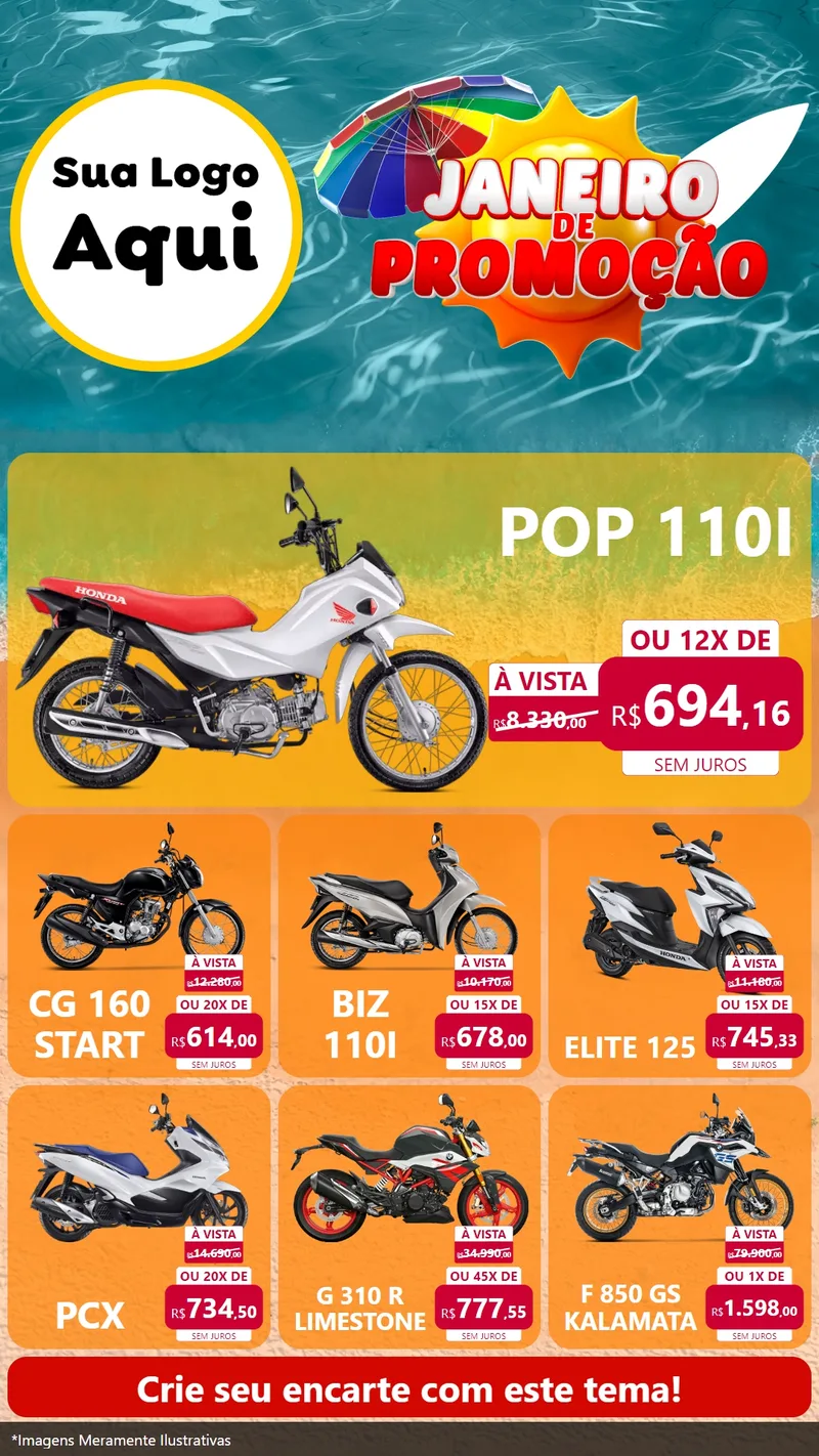 Modelo de Rede Social para Stories com o tema Janeiro de Promoção para Concessionaria de Motos