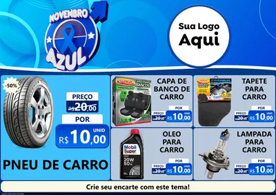 Modelo de Encarte para Encarte A4 Horizontal com o tema Novembro Azul para Auto peças