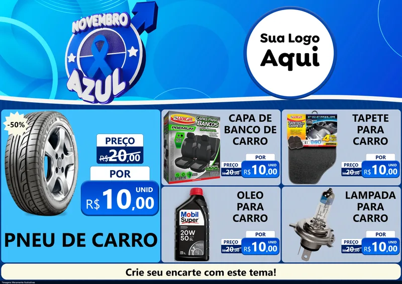 Modelo de Encarte para Encarte A4 Horizontal com o tema Novembro Azul para Auto peças