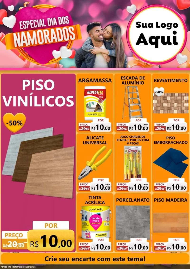 Modelo de Encarte para Encarte A4 Vertical com o tema Especial Dia dos Namorados para Material para Construção