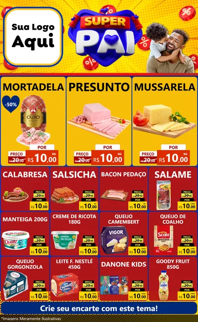 Modelo de Encarte para Encarte Grande com o tema Super Pai para Frios e Laticínios