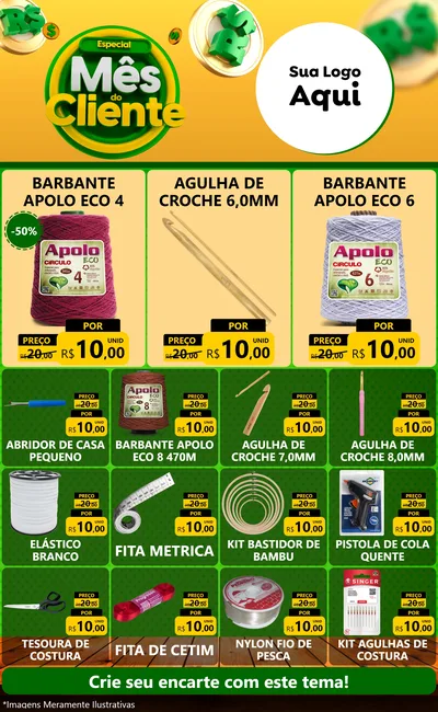 Modelo de Encarte para Encarte Grande com o tema Especial Mês do Cliente para Armarinho e Aviamentos