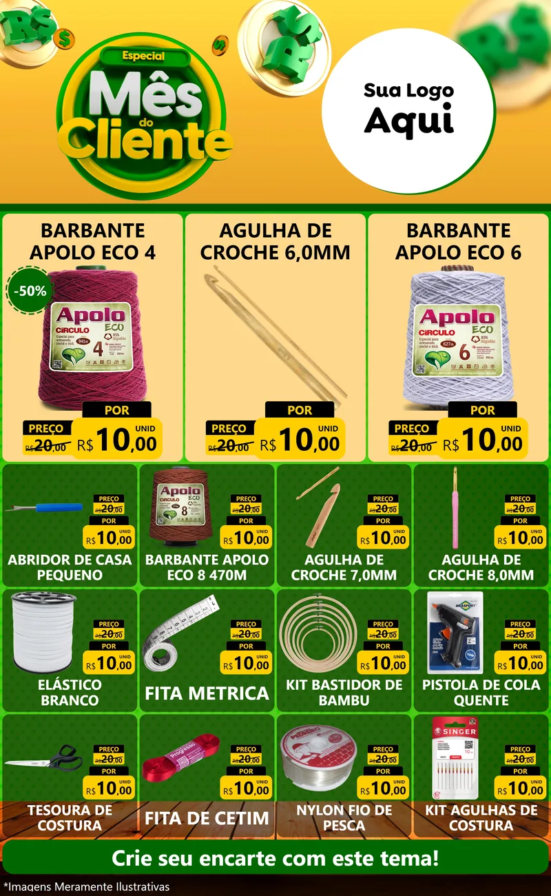 Modelo de Encarte para Encarte Grande com o tema Especial Mês do Cliente para Armarinho e Aviamentos