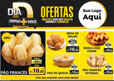Modelo de Encarte para Encarte A4 Horizontal com o tema Dia D Mais Economia para Padaria