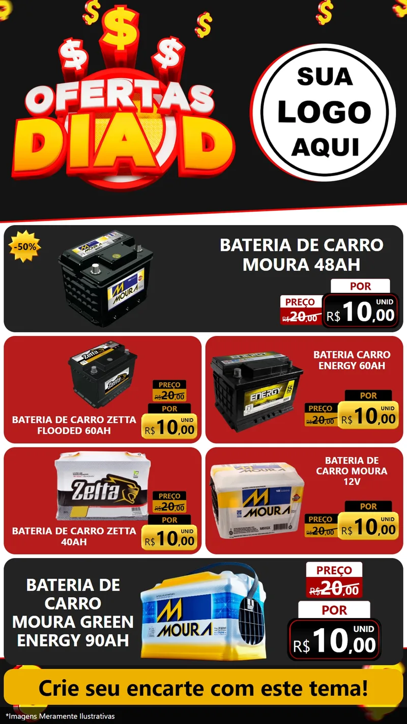 Modelo de TV para TV Vertical com o tema Ofertas Dia D para Baterias Elétricas