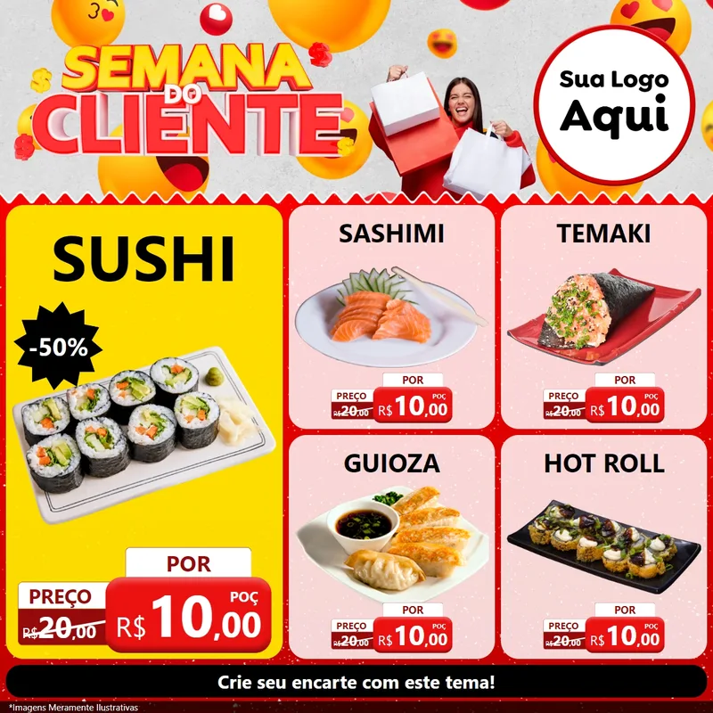 Modelo de Rede Social para Feed Facebook com o tema Semana do Cliente para Comida japonesa