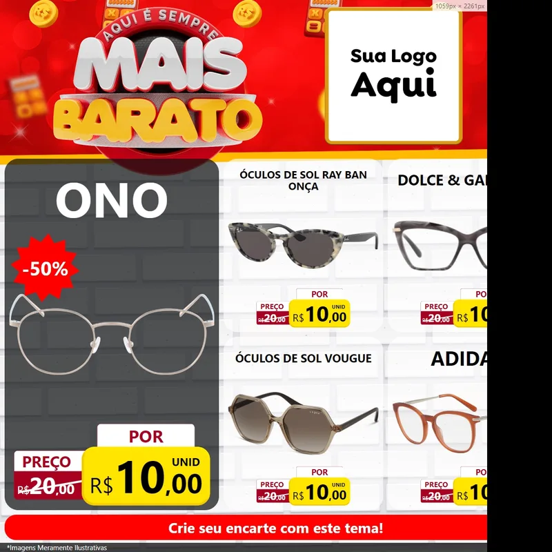 Modelo de Rede Social para Feed Facebook com o tema Mais Barato para Óticas