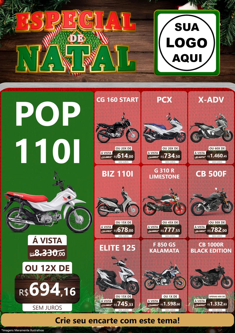Modelo de Encarte para Encarte A4 Vertical com o tema Especial de Natal para Concessionaria de Motos
