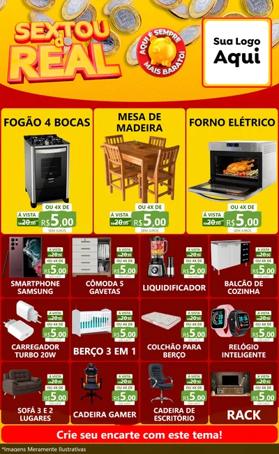 Modelo de Encarte para Encarte Grande com o tema Sextou do Real para Móveis e Eletro