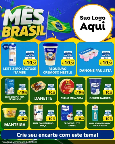 Modelo de Rede Social para Feed Instagram com o tema Mês do Brasil para Frios e Laticínios