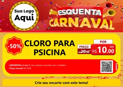 Modelo de Cartaz para Cartaz A4 Horizontal com o tema Esquenta Carnaval para Produtos para Piscina