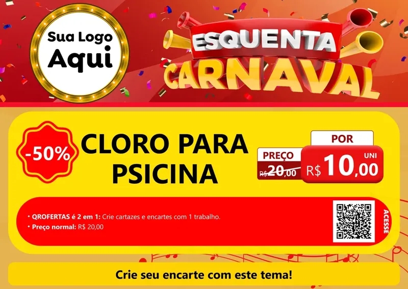 Modelo de Cartaz para Cartaz A4 Horizontal com o tema Esquenta Carnaval para Produtos para Piscina