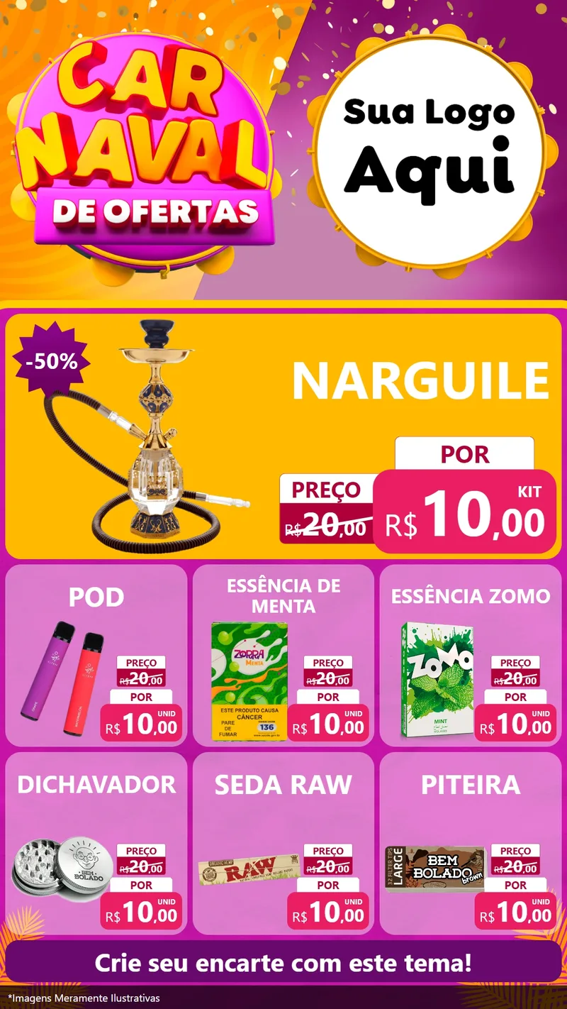 Modelo de Rede Social para Stories com o tema Carnaval de Ofertas para Tabacaria