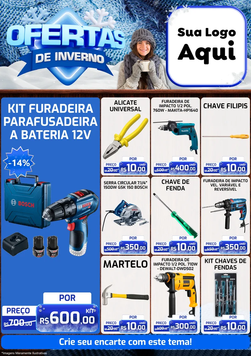 Modelo de Encarte para Encarte A4 Vertical com o tema Ofertas de Inverno para Maquinas e Ferramentas