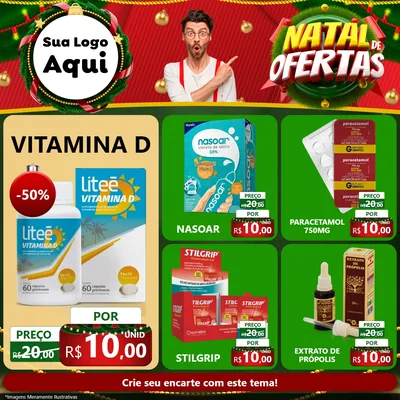 Modelo de Rede Social para Feed Facebook com o tema Natal de Ofertas para Farmácia
