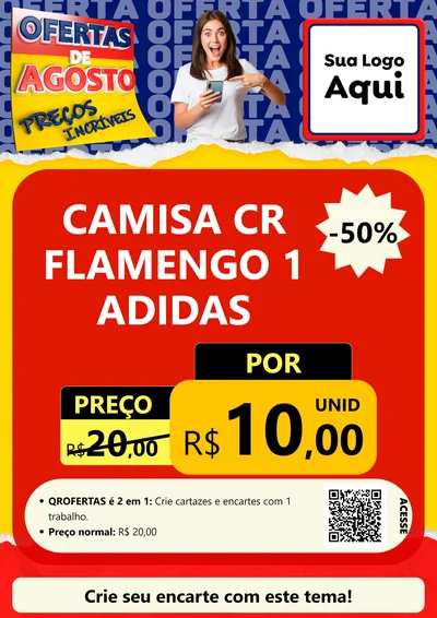 Modelo de Cartaz para Cartaz A4 Vertical com o tema Ofertas de Agosto - Preços Incríveis para Roupas e acessórios