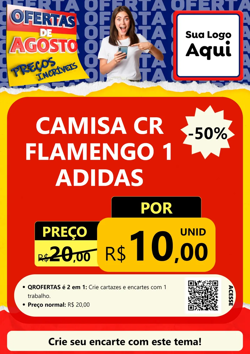 Modelo de Cartaz para Cartaz A4 Vertical com o tema Ofertas de Agosto - Preços Incríveis para Roupas e acessórios
