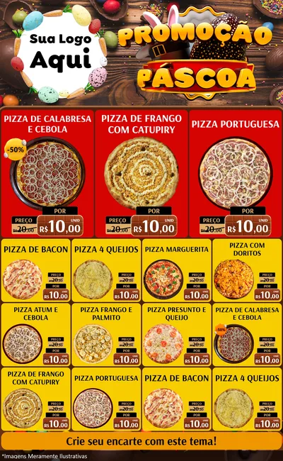 Modelo de Encarte para Encarte Grande com o tema Promoção Páscoa para Pizzaria