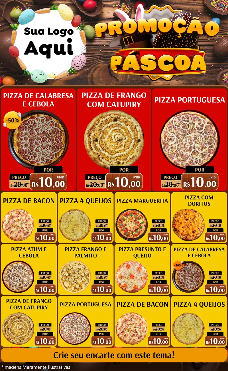 Modelo de Encarte para Encarte Grande com o tema Promoção Páscoa para Pizzaria