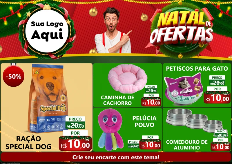 Modelo de Encarte para Encarte A4 Horizontal com o tema Natal de Ofertas para Pet Shop