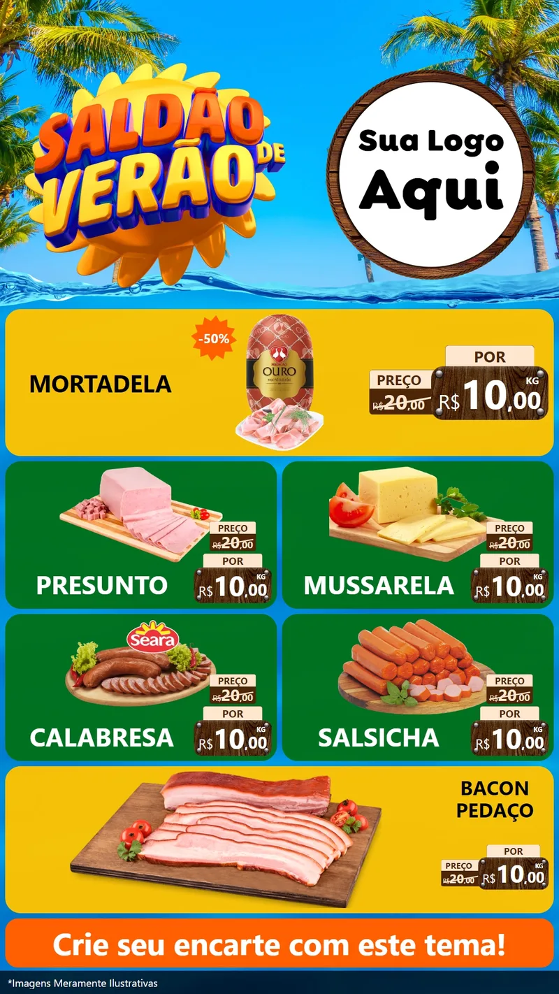 Modelo de TV para TV Vertical com o tema Saldão de Verão para Frios e Laticínios